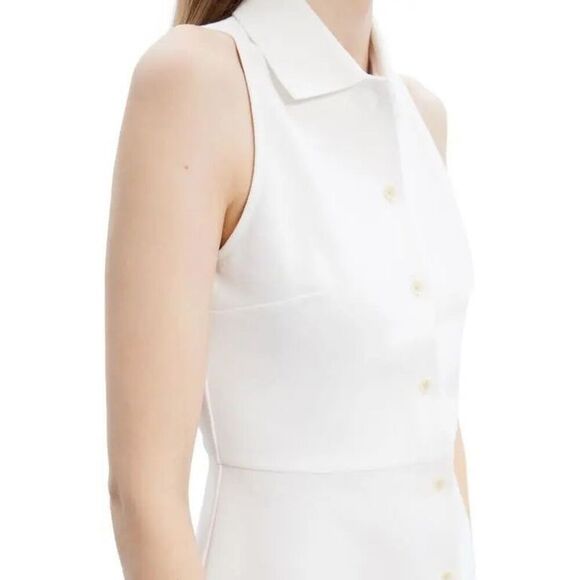 NWT THEORY Cotton Blend Piqué Peplum Top - White - Picture 5 of 12